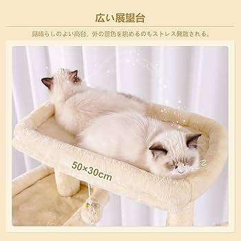 Heybly キャットタワー 据え置き型 高200cm ベージュ HCT033M Heybly キャットタワー 大きな猫や多頭飼い 超スリム 据え置き型 省